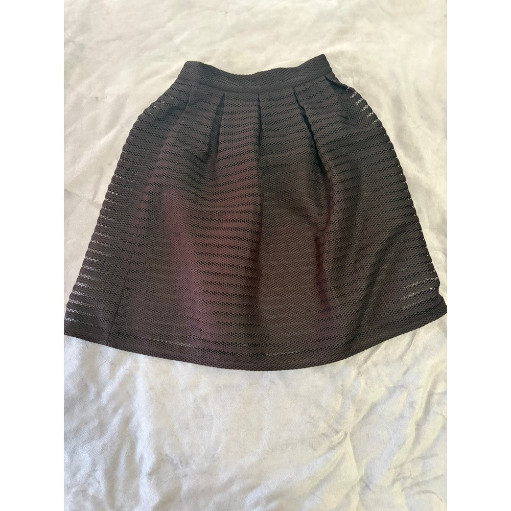Forever 21 Black Mesh Pleated A-Line Mini Skirt High Waisted Size XS
